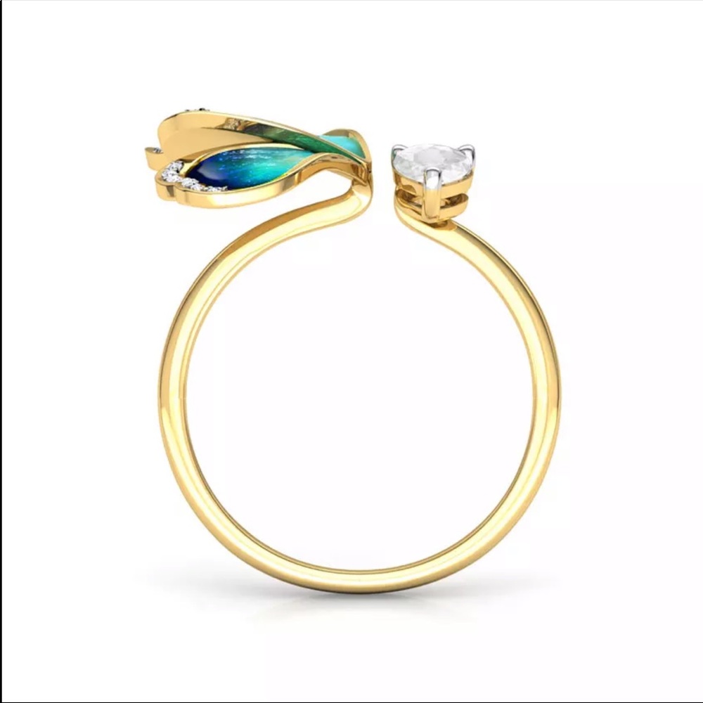 New Women’s Yellow Gold Plated Butterfly Adjustable Diamond Ring - Picture 5 of 6